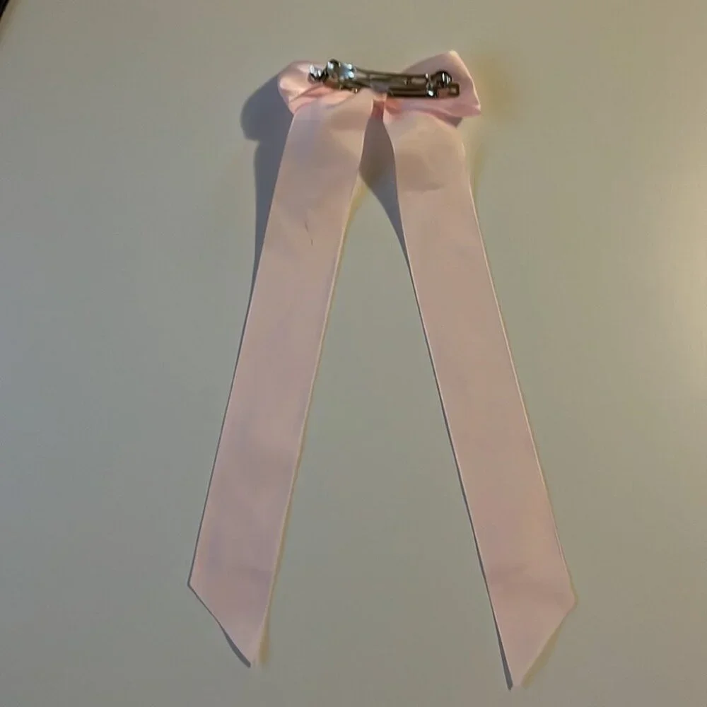 🎀💗 Pink Satin Hair Bow with Long Tails & Metal Clip 💗🎀